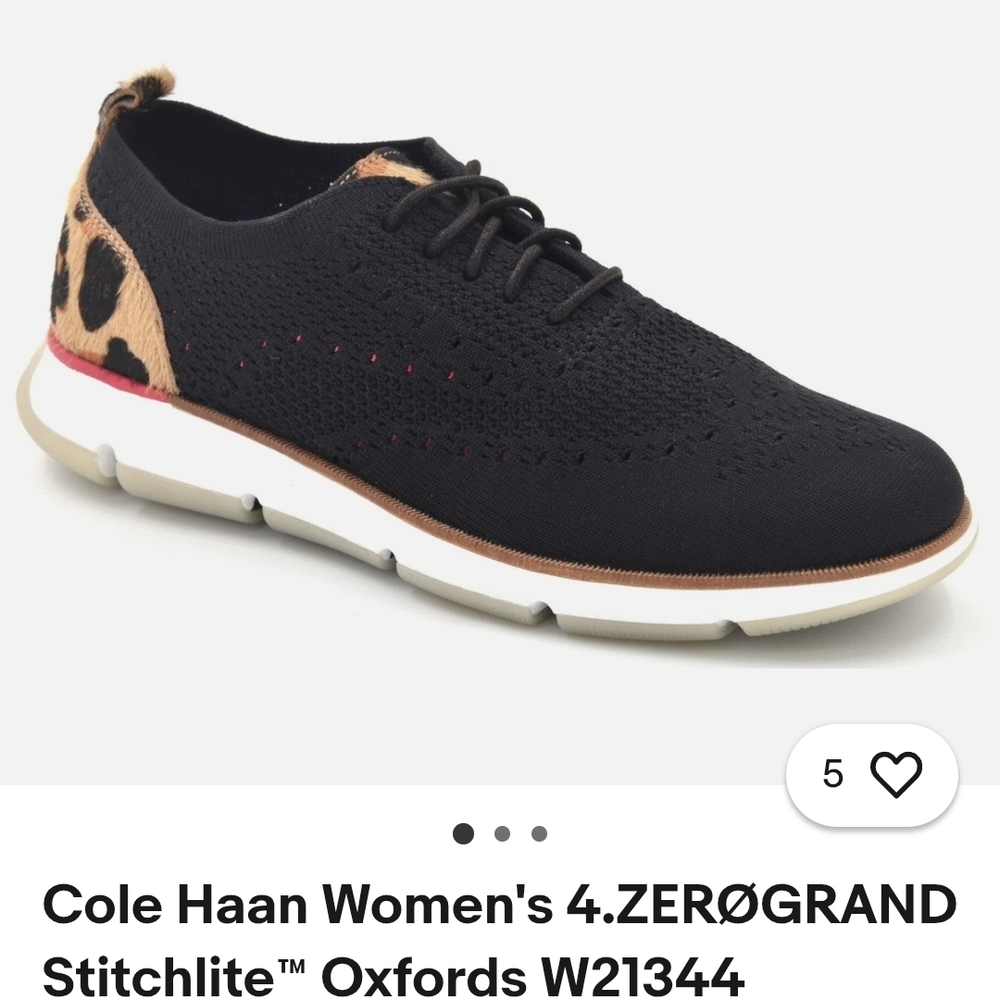 Cole Haan Black Knit Oxford with Leopard Accent